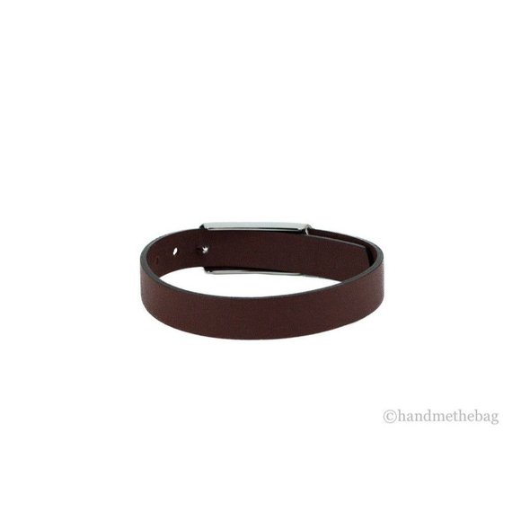 NEW Salvatore Ferragamo Brown Leather & Silver Toned 1927 Logo Buckle Bracelet - Picture 8 of 8